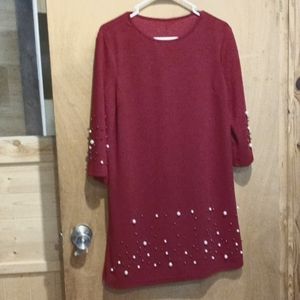 Burgundy Minidress Mini Dress Beads&Pearls Sz L-XL